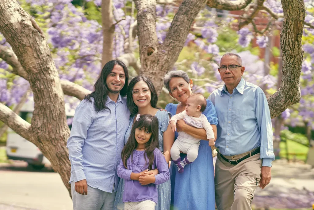 Grandparents with adult children and grandkids at Hornsby